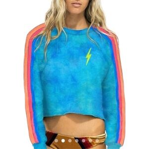 Aviator nation sweatshirt cropped tie dye blue small neon